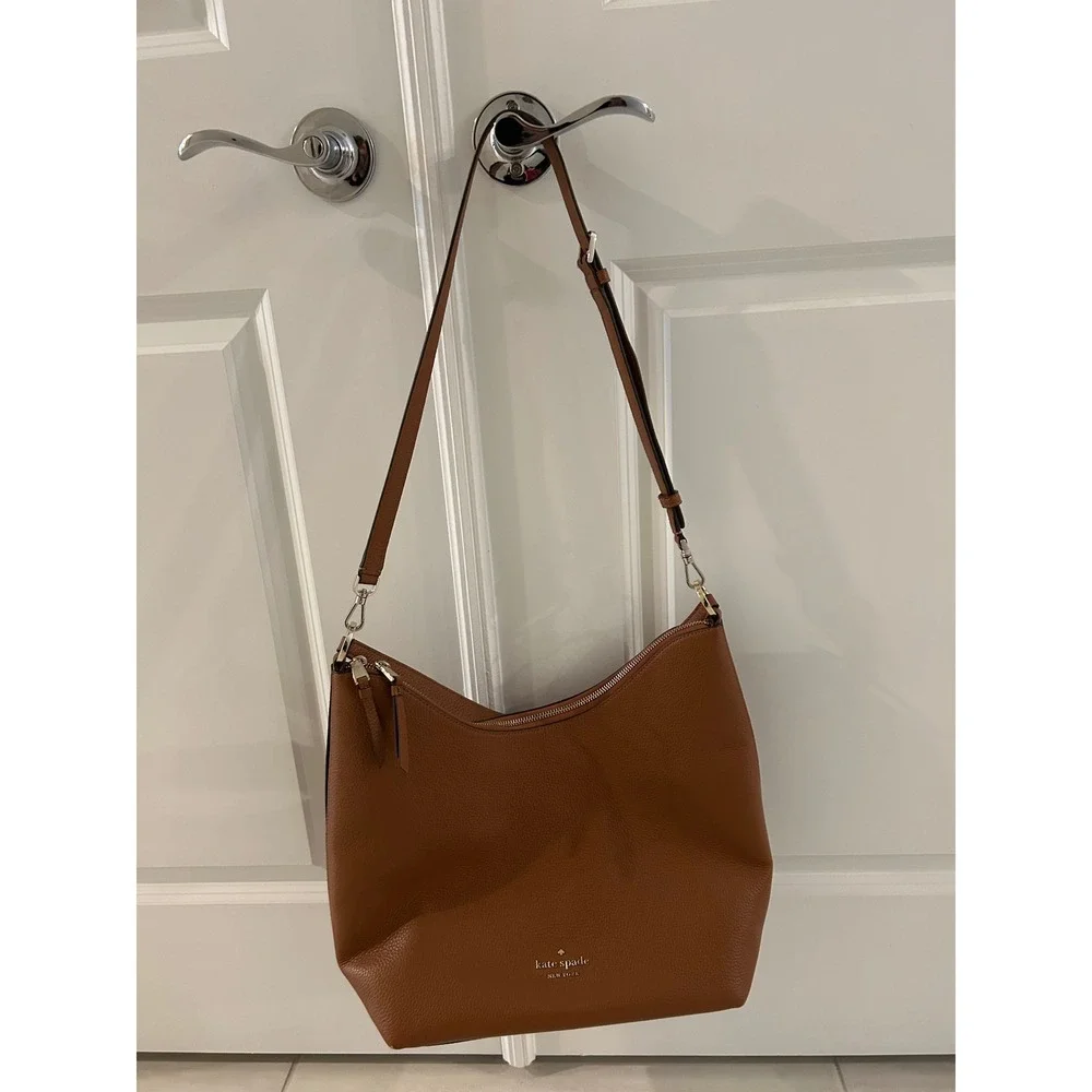 Kate Spade New York Pebbled Leather Hobo Bag Brown Crossbody Shoulder Bag
